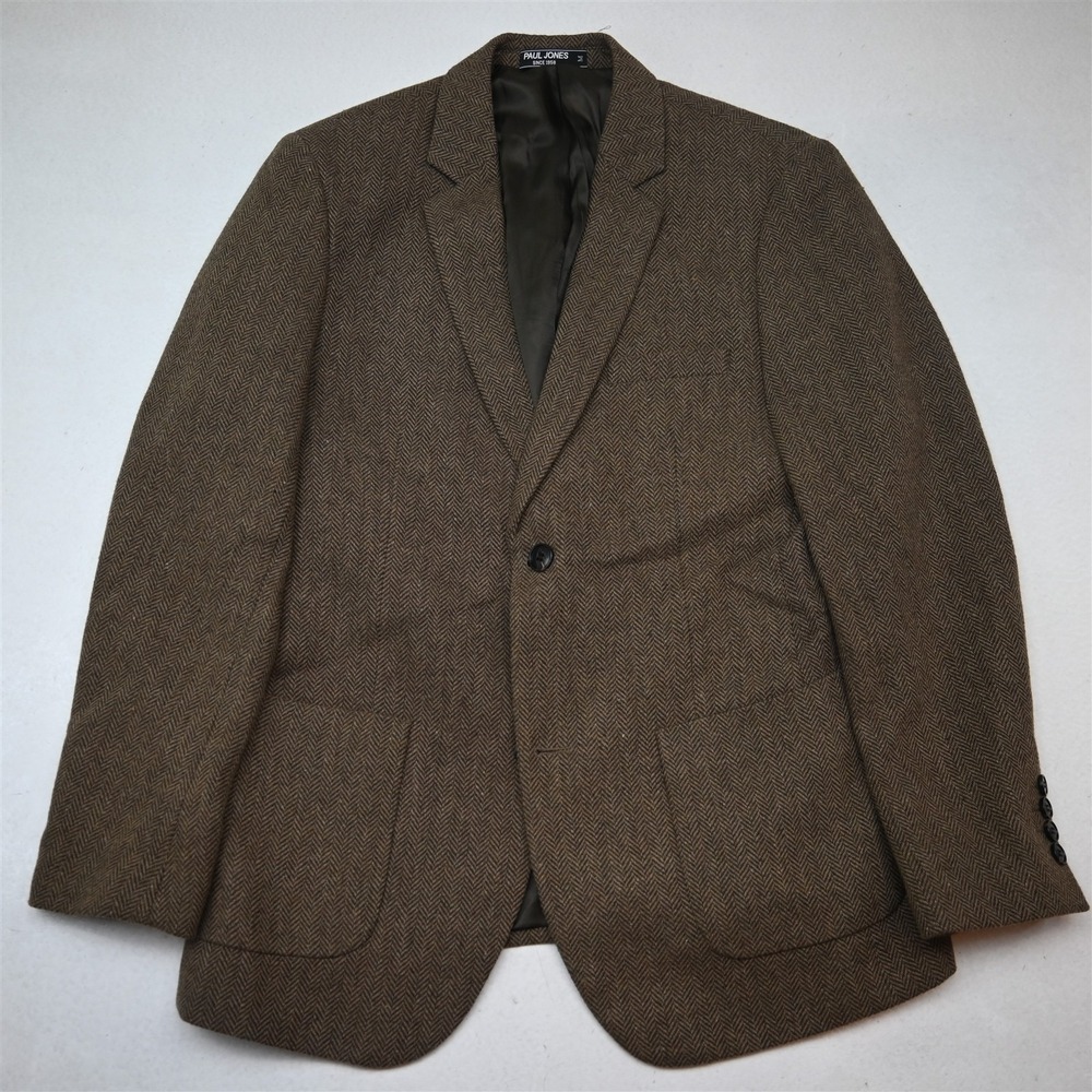 Paul Jones 42S Brown Herringbone Wool Tweed Mens Blazer Suit Jacket Sport Coat